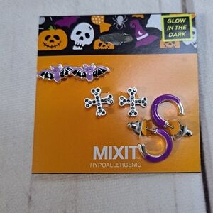 Mixit Halloween Stud Earrings Set Glow In The Dark
